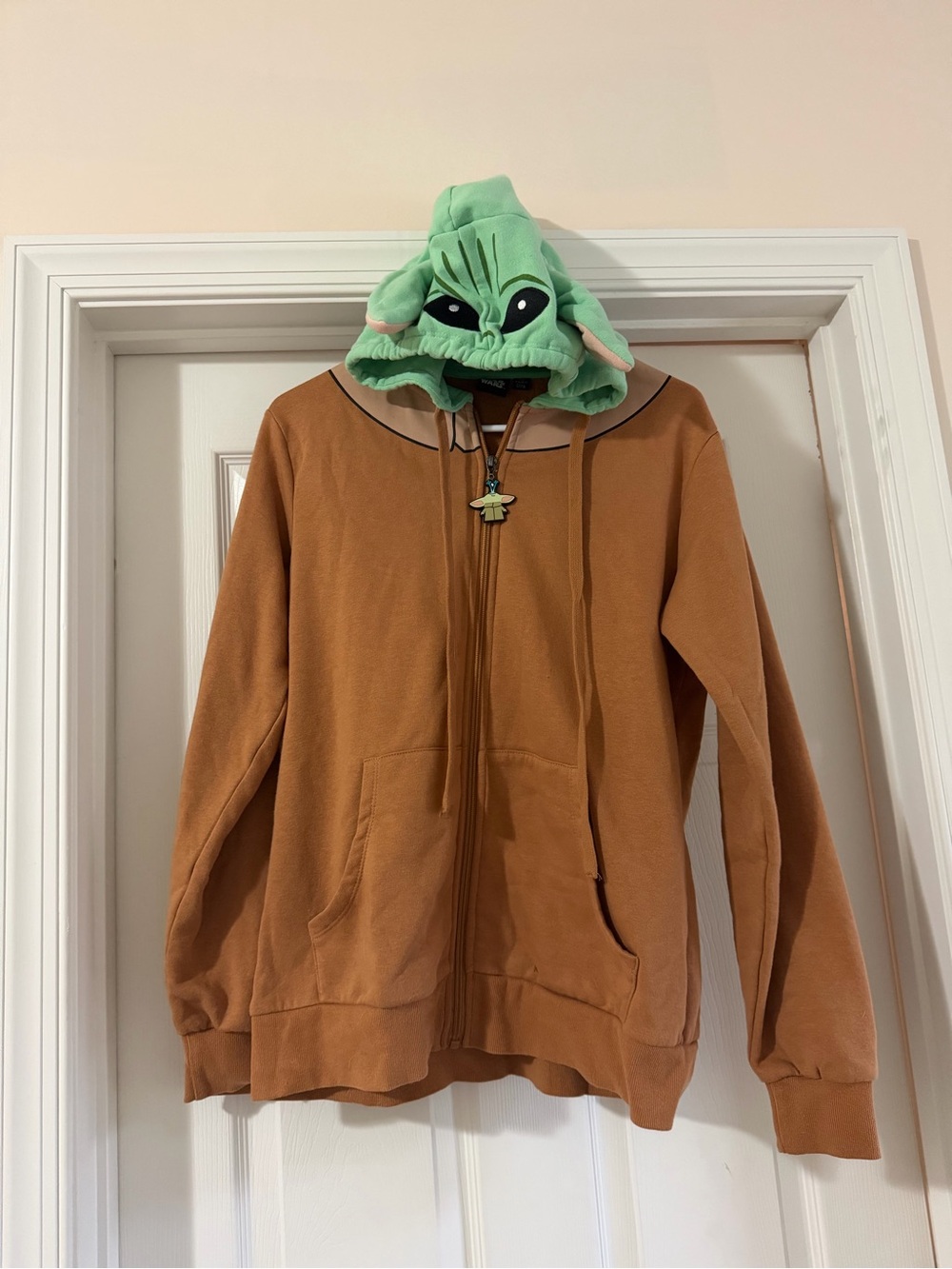 Star Wars Brown Zip-Up Hoodie with Light Green Character Hood